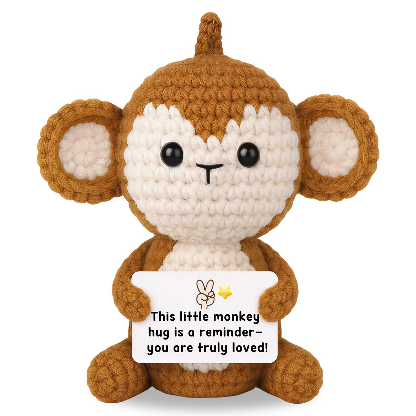 LUMIREX Positive Crochet Animals With Positive Messages, Cute Monkey Emotional Support Crochet, Knitted Monkey Doll Emotional Support Gift, Good Luck Gifts For Friends, Women, Men