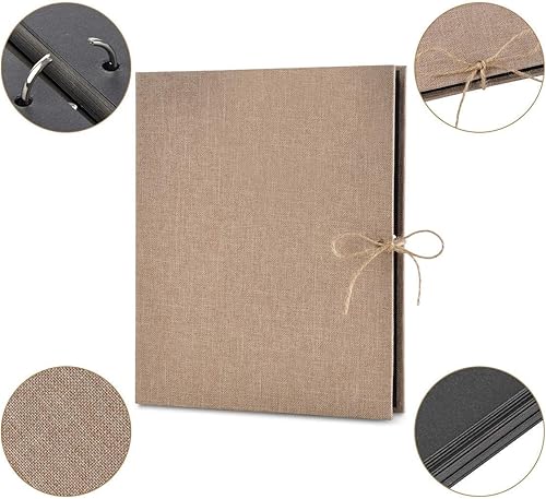 Miniatura 3 de AIOR - Álbum de fotos, álbum de recortes recargable de lino, libro de recortes personalizado con páginas negras, libro de recuerdos familiares,