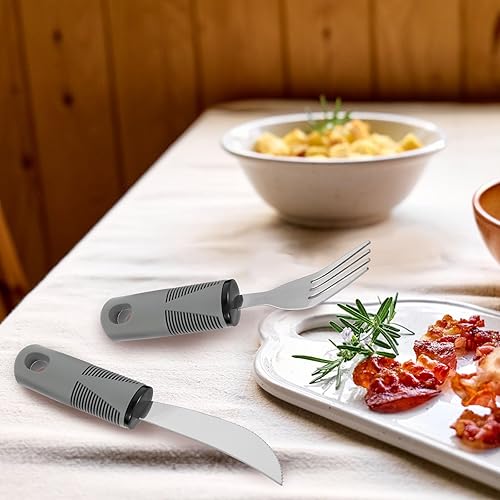 Miniatura 7 de Juego de utensilios adaptativos, agarre débil y ayudas para discapacitados y Parkinson, suministros especiales pesados, utensilios de Parkinson,