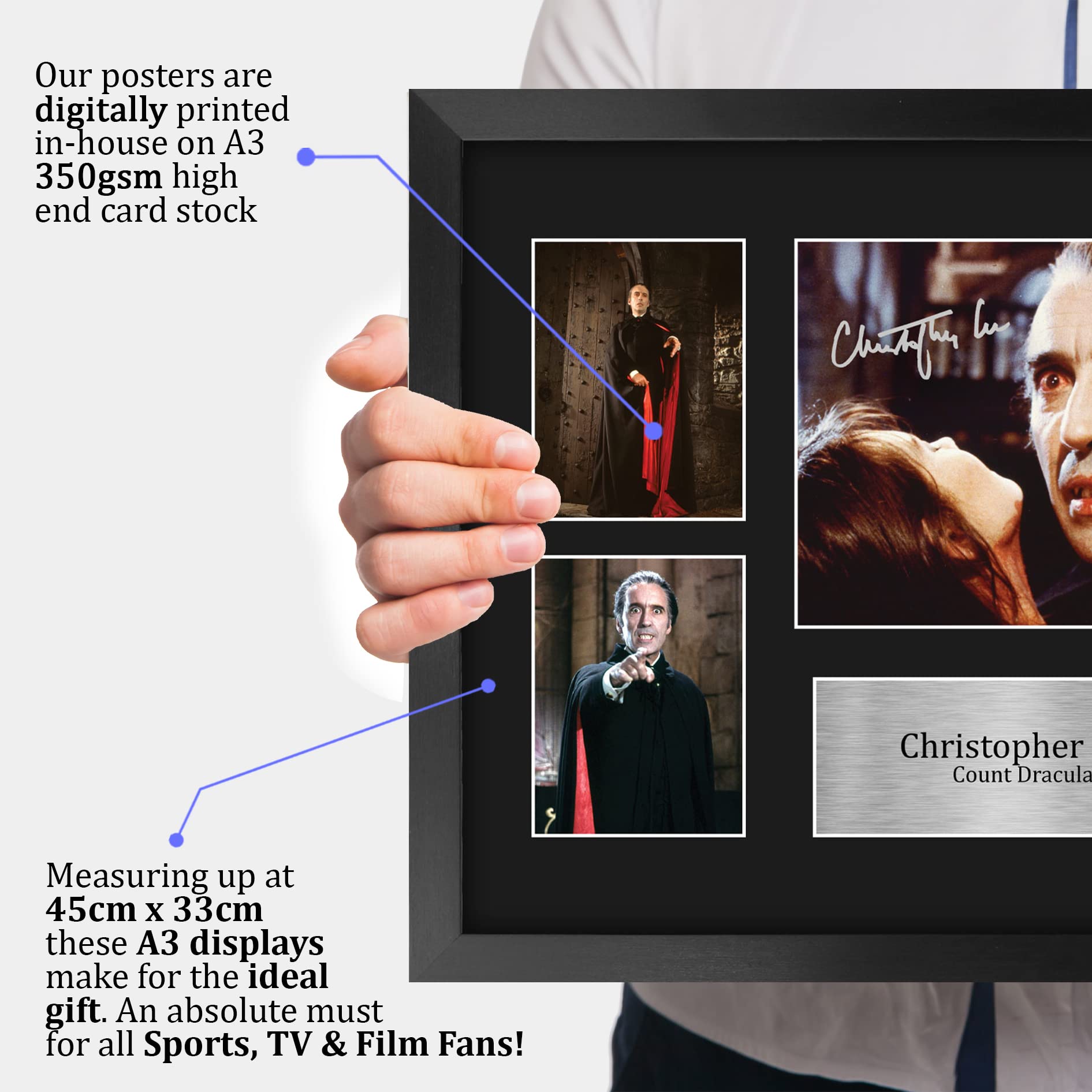 HWC Trading FR A3 Christopher Lee Dracula Count Dracula Regali Stampati Autografo Firmato Immagine Per Gli Appassionati Di Memorabilia Di Film - A3 Incorniciato
