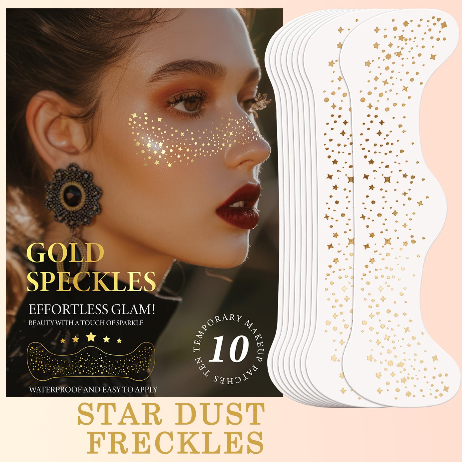 Gold Face Glitter Tattoo Sheets with Stars and Diamonds - Image 2