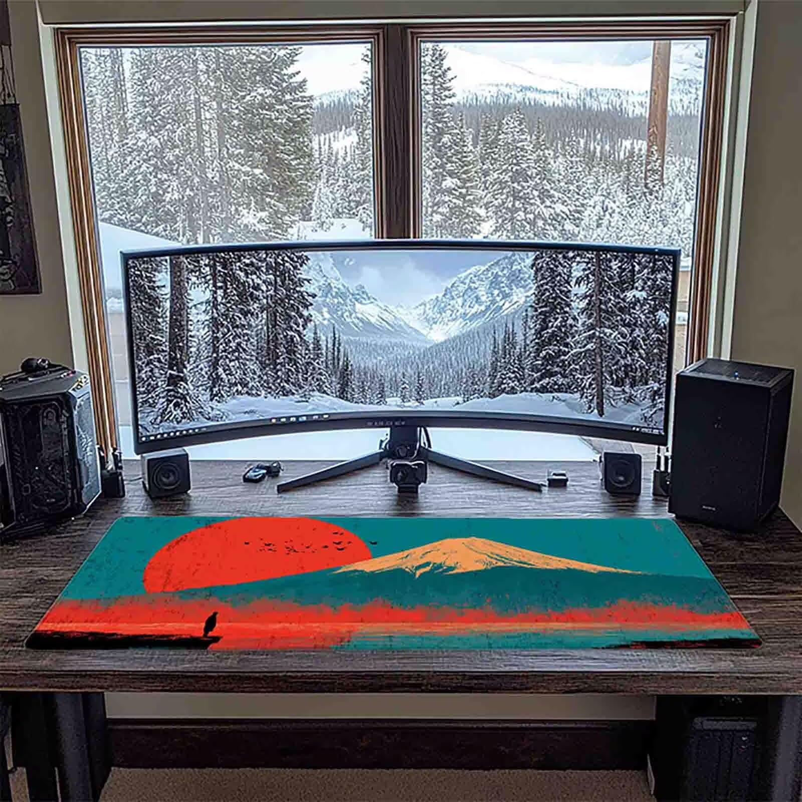 Tappetino Mouse XXL 1000x500mm Giappone Mousepad Monte Fuji Tappetino Scrivania Grande, con base in Gomma Antiscivolo, Impermeabile Sottomano Scrivania per Computer, Ufficio, Accessori Gaming 5-3736m