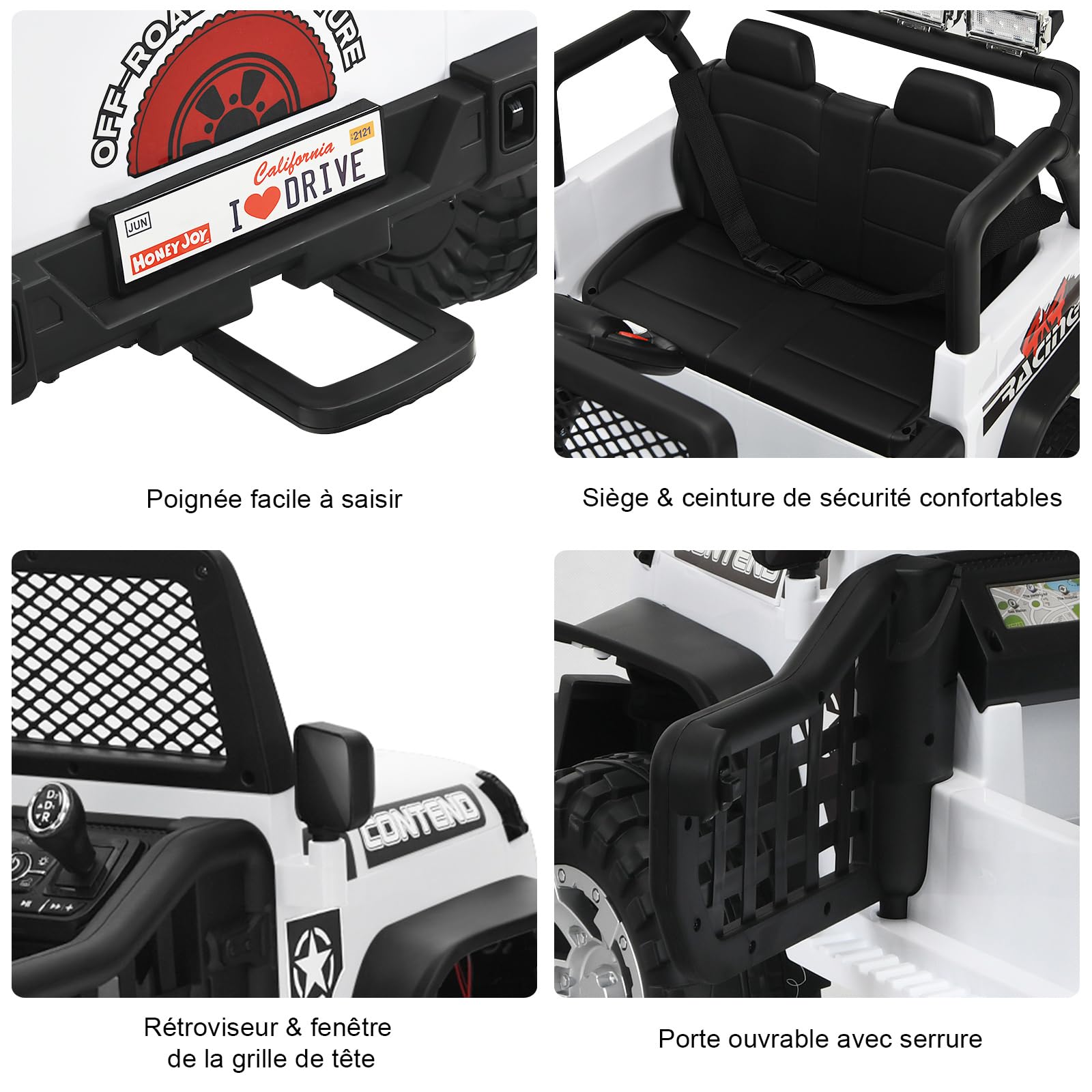 GOPLUS 12 V Voiture Electrique Enfant 2 Places avec Télécommande 2,4 G,Quad 4x4 Electrique Enfants avec LED, Musique Klaxon, MP3, 2 Vitesses 1,6-8 km/h,Charge 50KG, pour Enfant 3 Ans+ (Blanc)