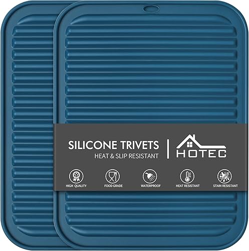 HOTEC Salvamanteles de silicona para ollas y sartenes calientes, resistentes al calor para encimera de cocina, juego de 2 unidades, color azul