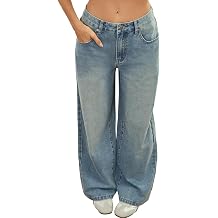 Adjustable Waist Straight Leg Jeans for Women Y2K Baggy Jeans with Snap-Button High Rise Denim Pants