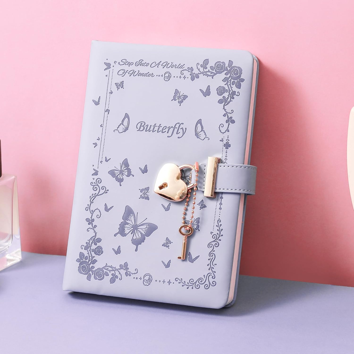SPIPHY 2 Pack Diary with Lock and Key for Girls Ages 8-12 Journal with Lock for Teen Girls 288 Pages Heart-Shaped Locked Journal for Women, Pink, Purple