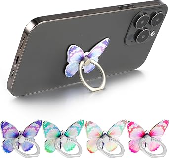 Ymapinc 4Pcs Butterfly Phone Ring Stand Colored Cute Butterfly Phone Grip Metal Cell Phone Finger Holder Cellphone Ring Holder Compatible with Phones Tablets Case 360Rotation
