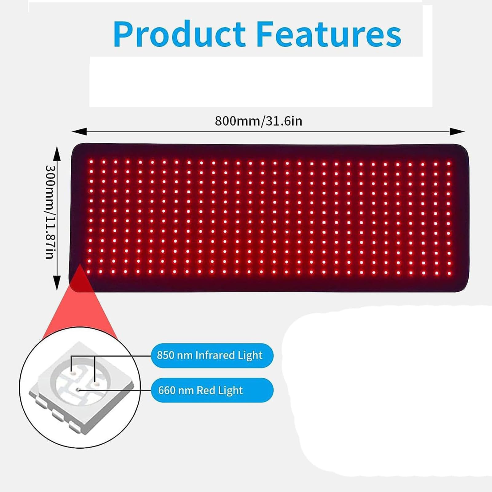 Ceinture Thérapie par la Lumière Infrarouge Rouge pour le Soulagement la Douleur, 660nm 850nm Luminothérapie Lampe Infrarouge, Coussinet Enveloppant Portable pour l'Épaule Arrière la Taille