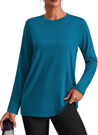 PINSPARK Workout Tops for Women Long Sleeve Yoga Shirts Quick Dry UPF 40+ Athletic Top Loose Fit for Running Gym Hiking