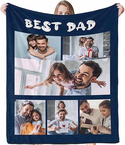Miniatura 2 de D-Story Manta de collage de fotos personalizada con nombre y fecha, regalos para papá de parte de su hija, manta personalizada con foto