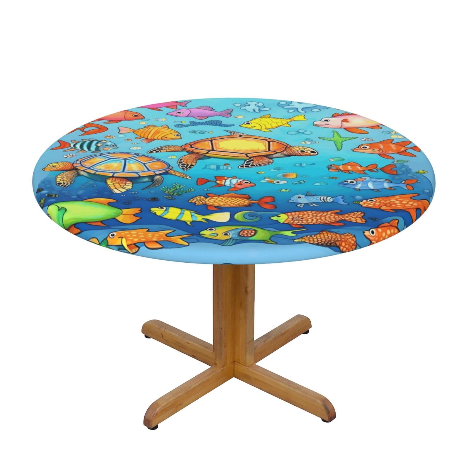 ZQYTGFDC Turtle and Fish M Decorative Round Tablecloth Waterproof Anti Stain Oil Proof Size for 40 50 inch