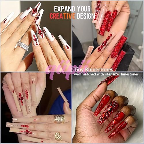 Miniatura 4 de 90 diamantes de imitación rojos para uñas, 6 formas, lindas gemas de uñas con parte trasera plana, diamantes de imitación de corazón rojo rubí K9,