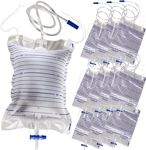 Paquete de 10 bolsas de drenaje urinario, bolsas urinarias con válvula antirreflujo, bolsas de orina de 67.6 fl oz con interruptor de drenaje fácil,