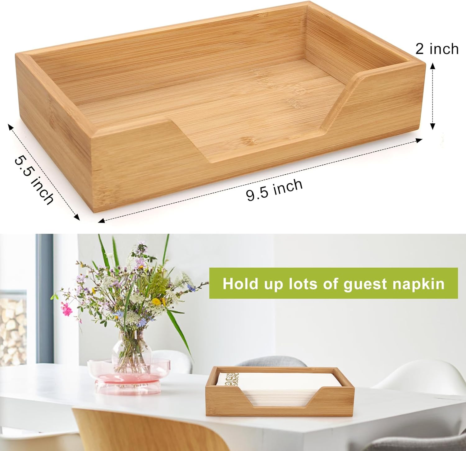 Bamboo Napkin Holder for Kitchen Table Bathroom Paper Towel Holder Farmhouse Flat Napkin Holders Guest Towel Holder Hand Towel Tray Rectangle Napkin Holder - Image 6