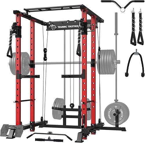 Mikolo Power Cage, 1500lbs Power Rack with LAT PullDown and Cable Crossover System, Squat Rack with Pulley System, Free Weight Cage for Home Gym Mikolo Power Cage, 1500lbs Power Rack with LAT PullDown and Cable Crossover System, Squat Rack with Pulley System, Free Weight Cage for Home Gym