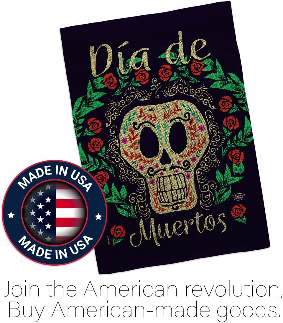 Dia de Muertos Skeleton Garden Flag - Set Wall Holder Fall Day of Dead Los Fiesta Mexican Party Autumntime - House Decoration Banner Small Yard Gift Double-Sided Made In USA 13 X 18.5