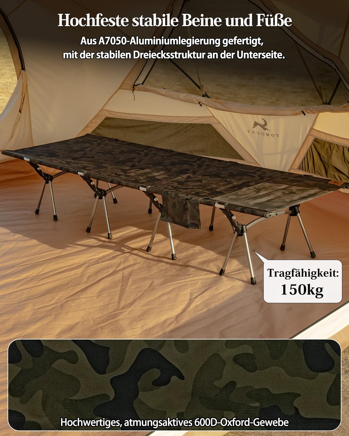 TOMOUNT Feldbett Leichtes Campingliege Aluminiumlegierung Kompaktes Campingbett Reisebett