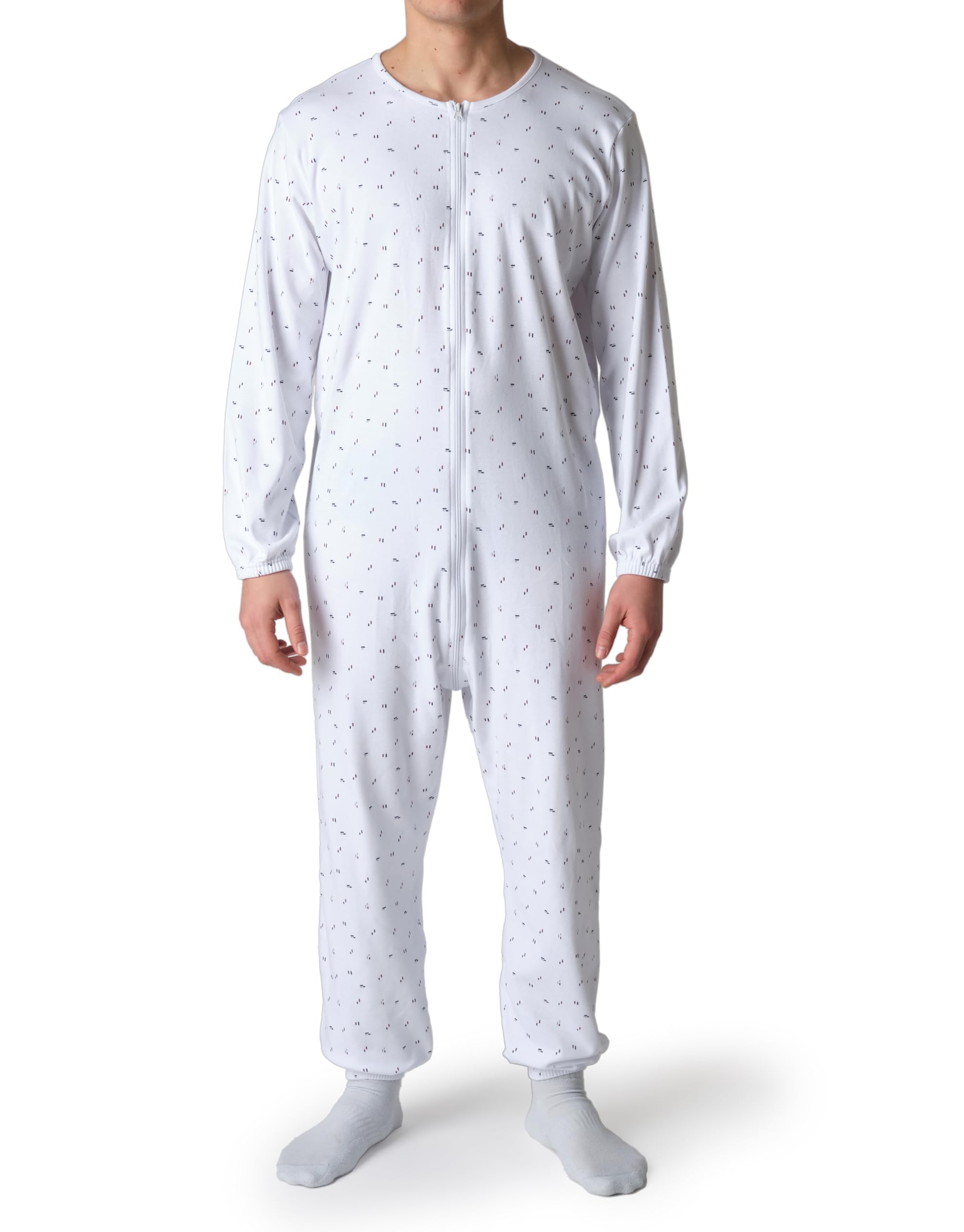 Pijama sanitario para hombre de invierno para ancianos, tutón con cremallera delantera y trasera, rayas azules rojas y grises