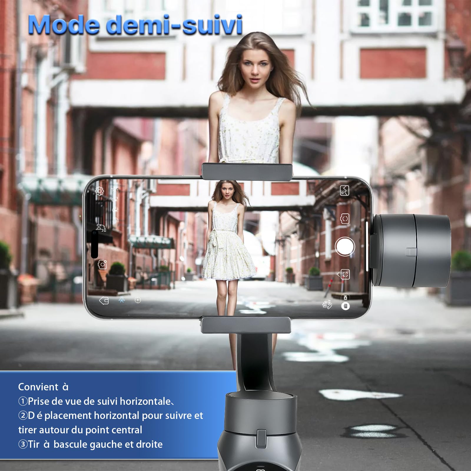 Stabilisateur Smartphone, Stabilisateur Cardan sur 3 Axes,Suivi AI, Mode Ultra Grand Angle pour iPhone 15/14/13/XR Pro/Max,Samsung Galaxy/Huawei,Charge utile 280 g,Vloggers/Youtube