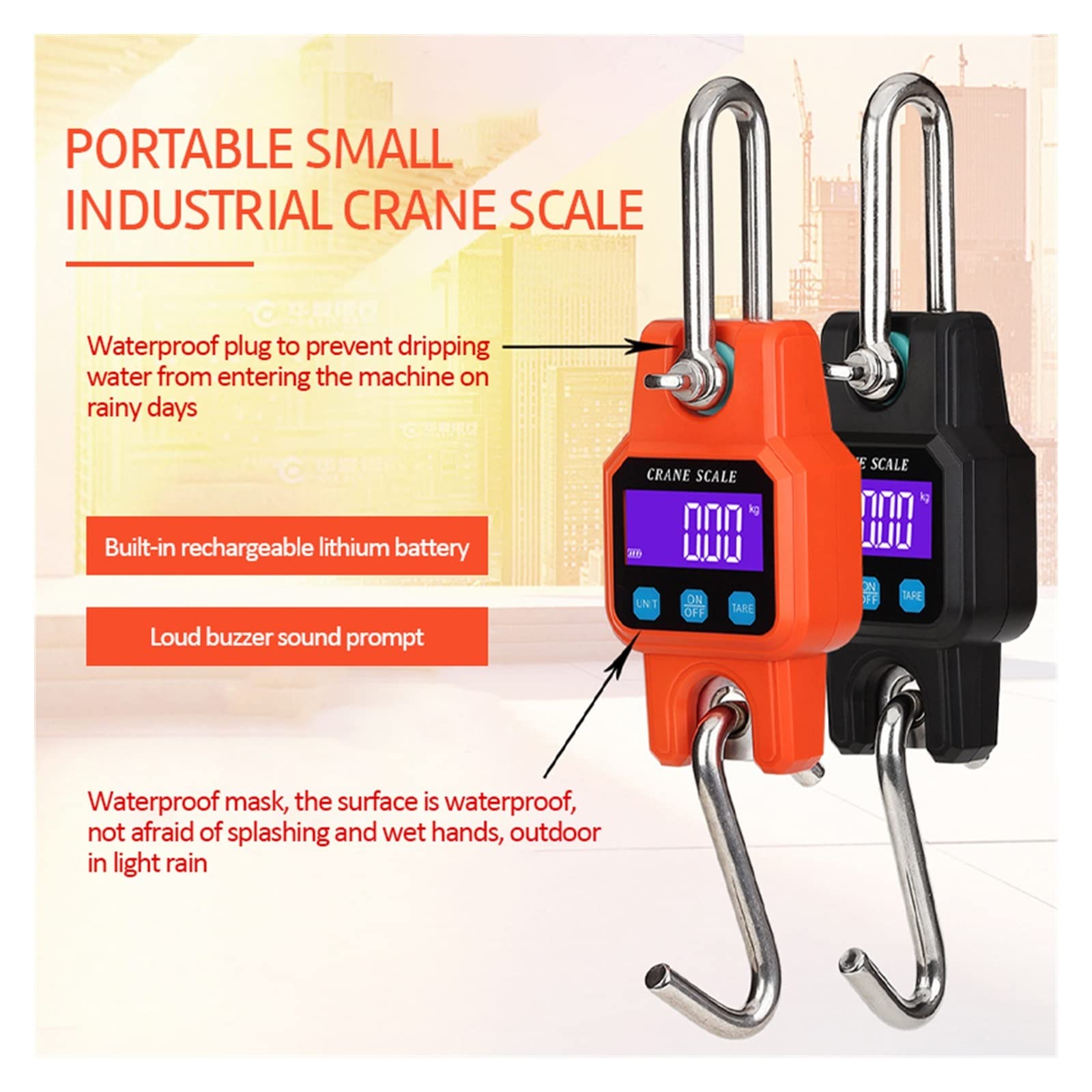 Bilancia da gru digitale, 300kg 50g Bilancia Digitale Ricaricabile USB Bilancia da Caccia Portatile Mini Bilancia for Gru di Sollevamento Bilancia Elettronica A Sospensione Industriale(Noir)