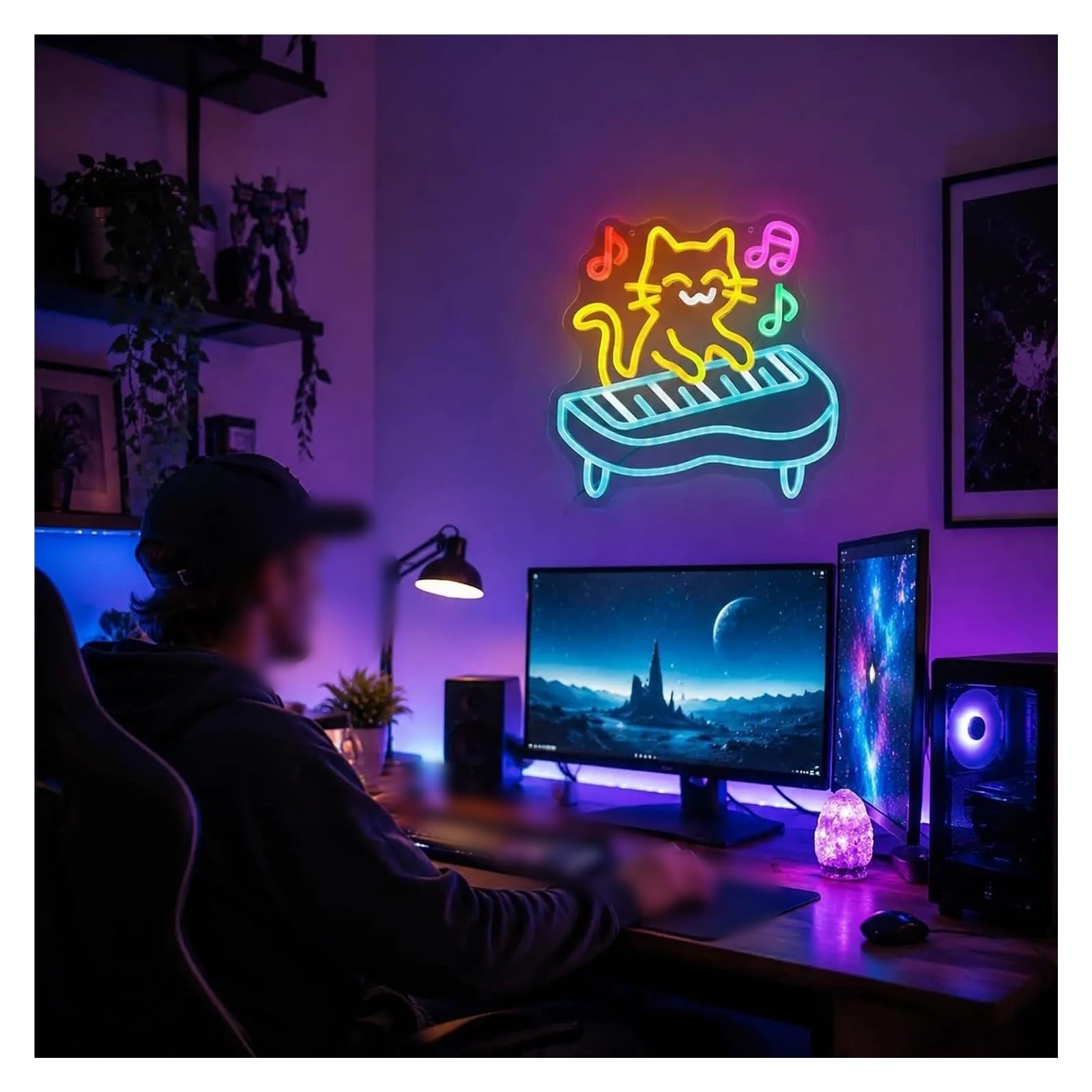 Decoración Lámparas Letrero De Neón LED Para Tocar El Piano Gato