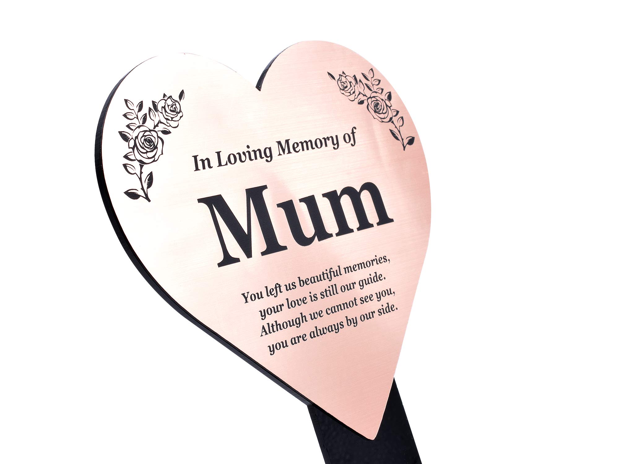 MUM Heart Memorial Remembrance Plaque Stake - Metallic Copper Acrylic, Waterproof, Outdoor, Grave Marker, Tribute, Plant Marker