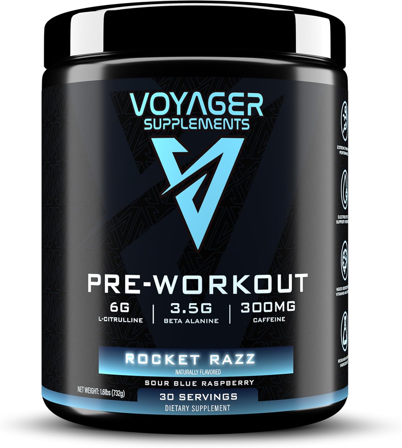Voyager Pre-Workout Rocket Razz – Creatine-Free Powder w/L-Citrulline, Beta-Alanine, Caffeine – Supports Energy, Endurance & Focus – 30 Servings – No Artificial Fillers – GMP Certified