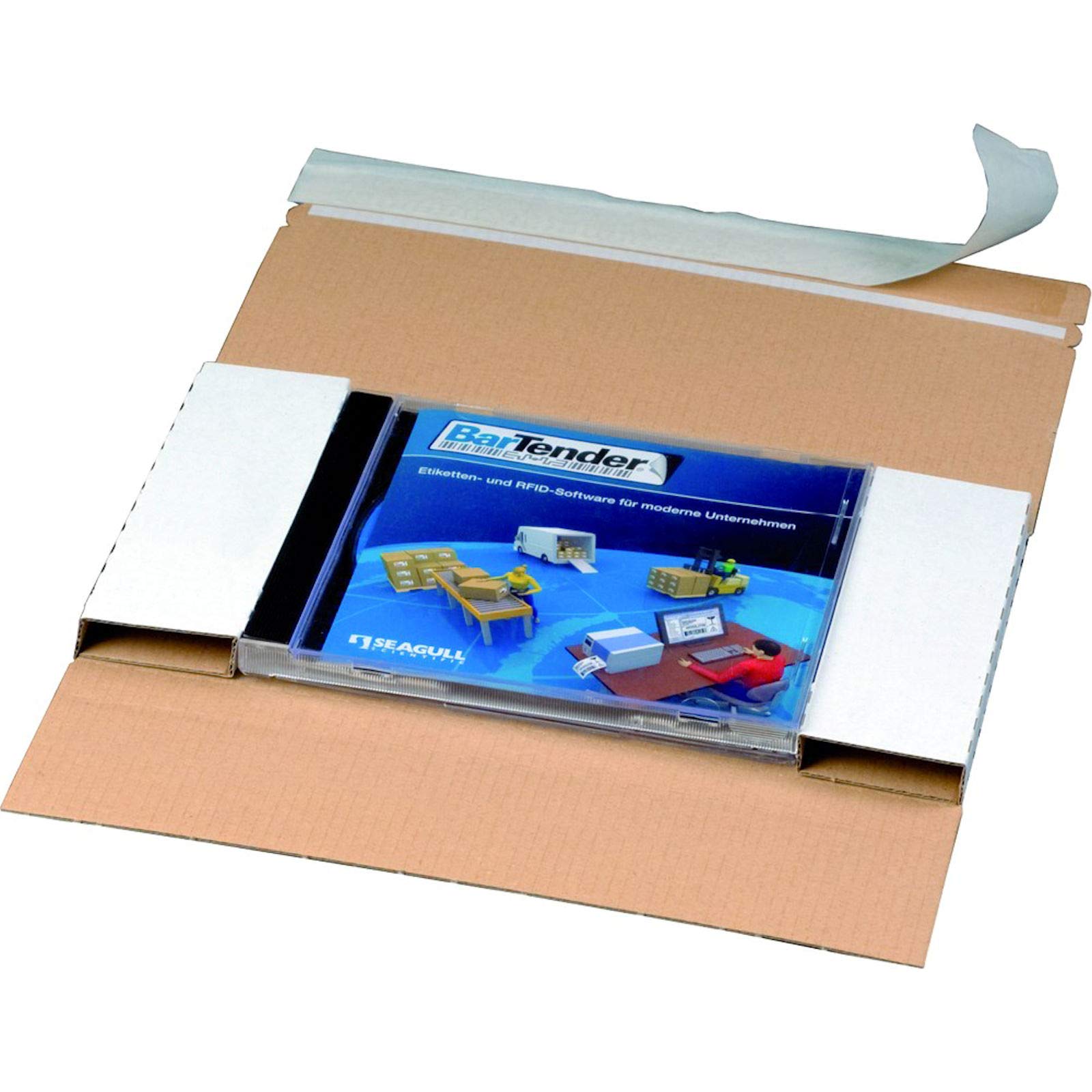 KK Verpackungen CD-Versandverpackungen | 100 Stück, Versandkarton DIN lang für 1 CD/DVD Jewelcase | Kompaktbrief portooptimiert | Wellpappe Weiß, Sichtfenster, Selbstklebeverschluss, Aufreißfaden