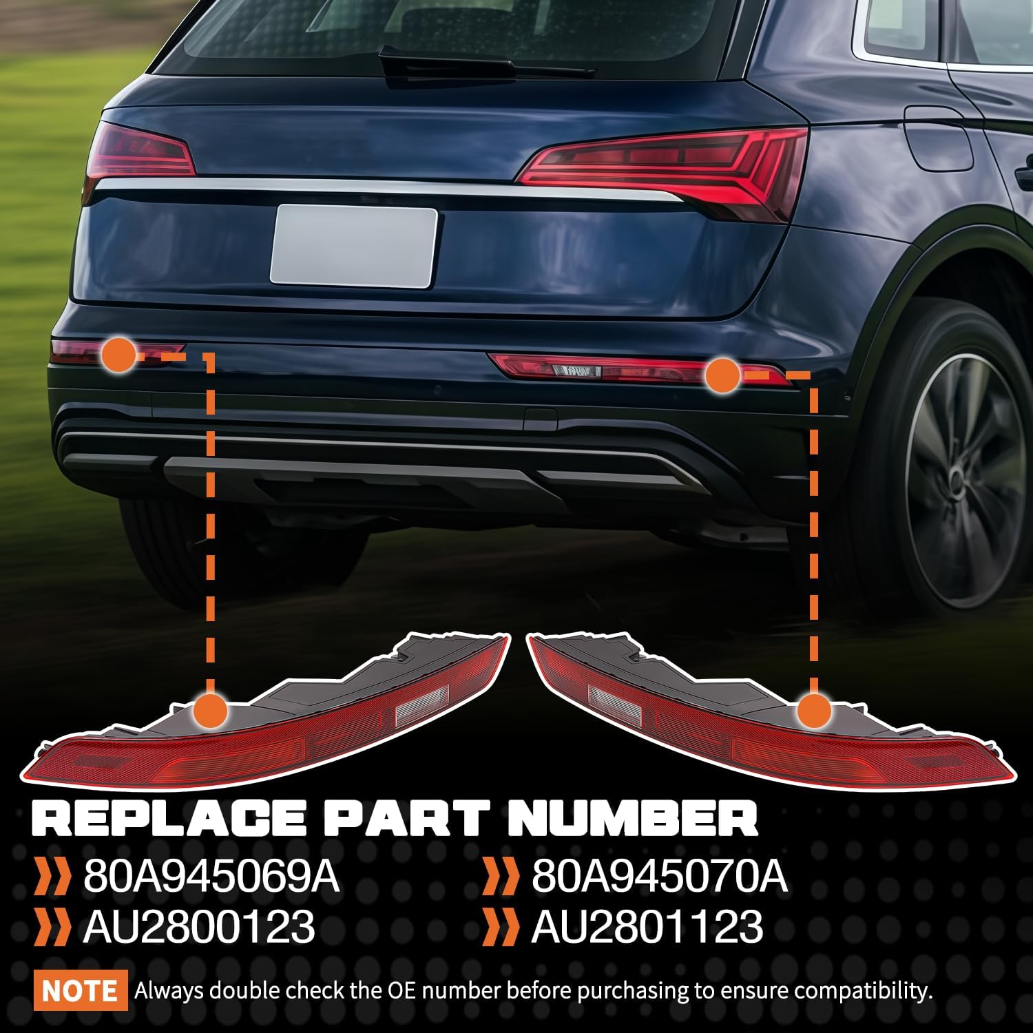 1 rear bumper reflectors light stop brake tail lights compatible with audi q5 2018 2019 2020 2021 replaces 80a945069a 80a945070a au2800123 au2801123