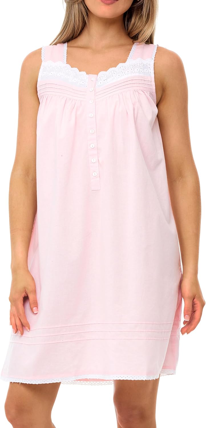 Alexander Del Rossa 100% Cotton Nightgowns for Women, Sleeveless Nightgowns for Women Soft Cotton