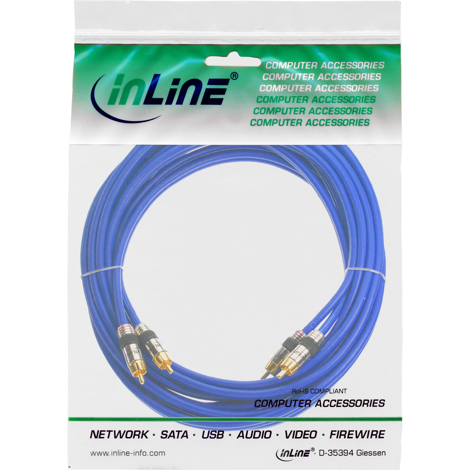 InLine 89707P kabel cinch AUDIO, premium, pozłacane wtyki, 2 x wtyczka cinch/wtyczka, 7 m