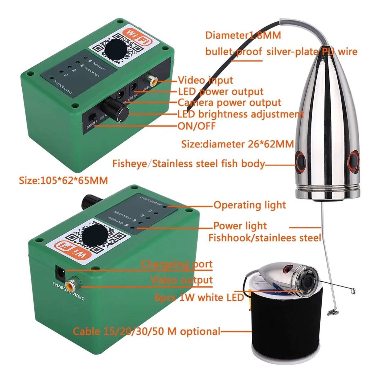 水中釣りカメラ、7インチLCDモニター1000TVL防水魚群探知機カメラ165° 水中釣りカメラ、7インチLCDモニター1000TVL防水魚群探知機カメラ165