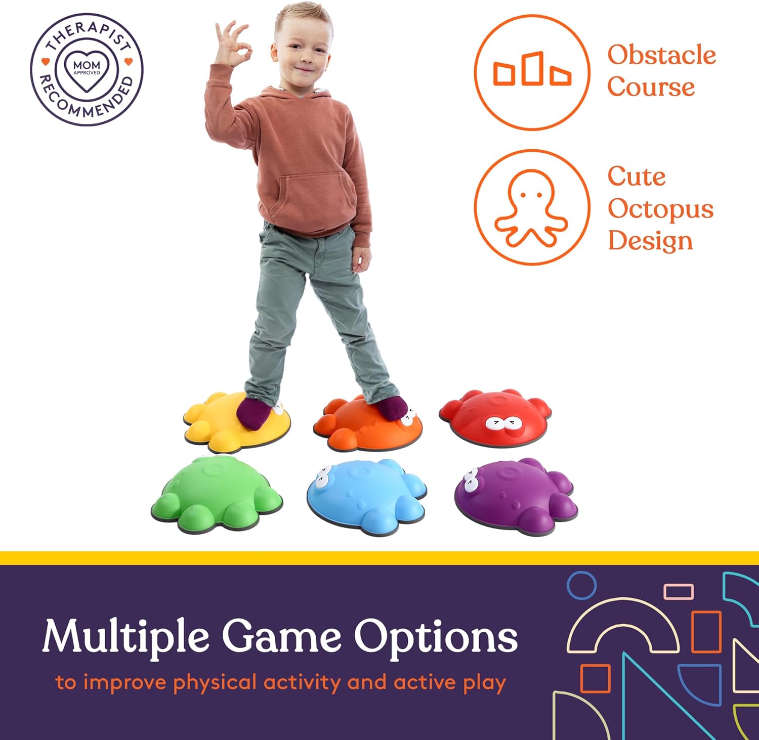 Special Supplies Stepping Stones for Kids - Indoor/Outdoor Play - Child Safe Rubber, Non-Slip Edging - Promotes Coordination, Balance, Strength- Set of 6