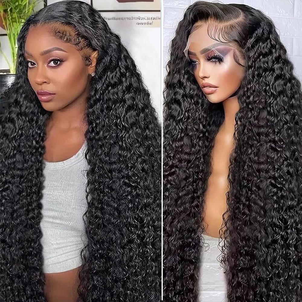 MsSunlight 13x6 Deep Wave Lace Front Wig Human Hair Pre Plucked 180 Density Water Wave Lace Front Wig Pre Bleached 13X6 Pre Bleached HD Lace Front Wig Human Hair 20 Inch