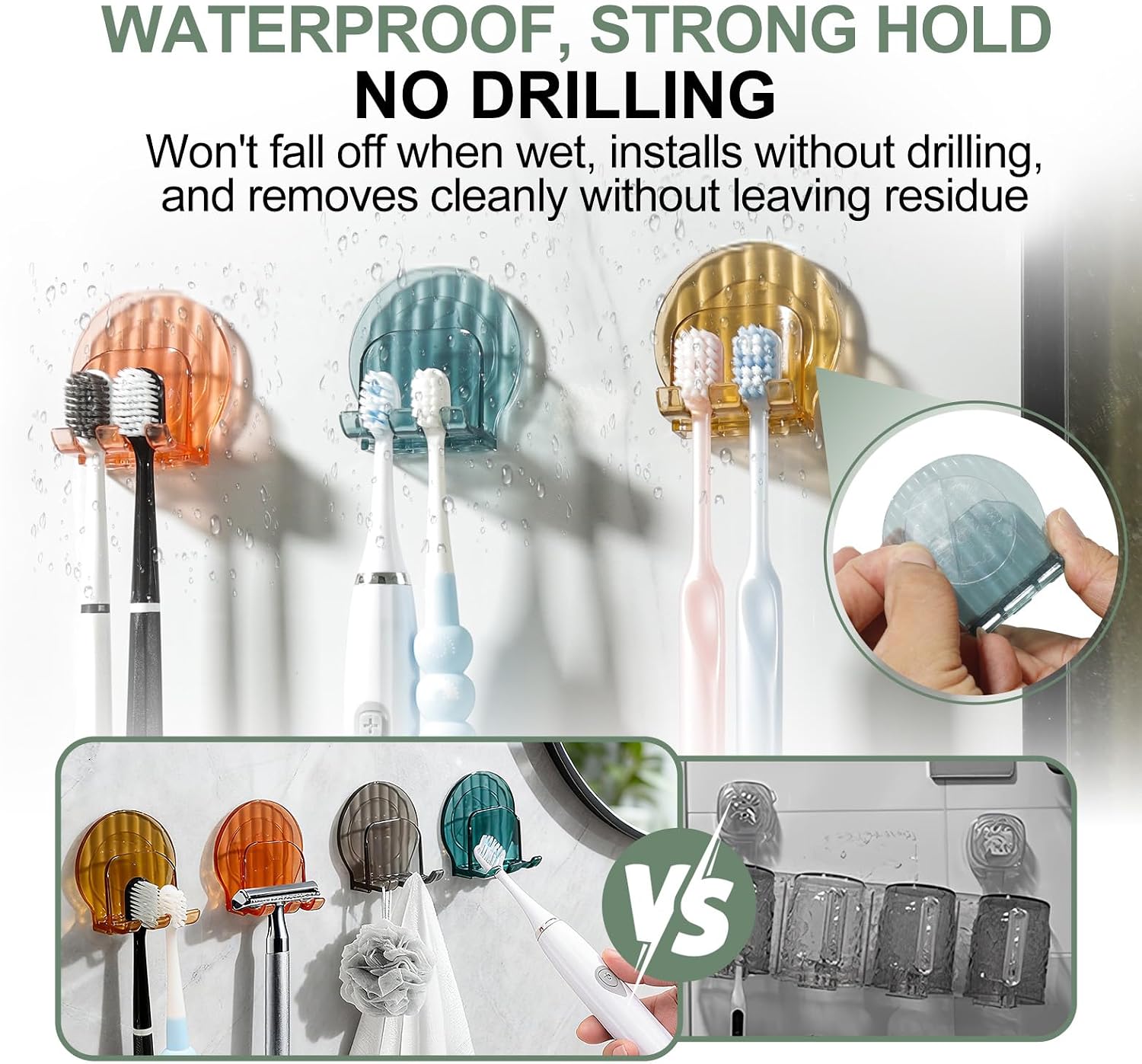 4 PCS Toothbrush Holders Wall Mounted, Elegant Design Fits Manual/Electric Toothbrush, and Towel, Toothbrush Holders for Bathrooms with Multiple Slots, Suitable for Family (4 Colors)