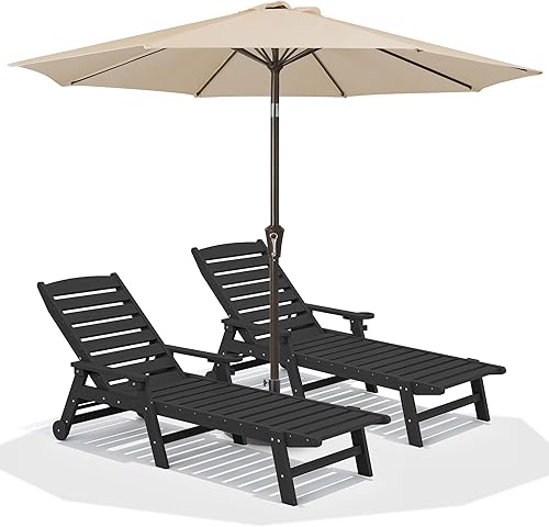 Miniatura 23 de SERWALL Juego de 2 Sillas Tumbonas para Patio, 78'' de Largo, 5 Posiciones Ajustables, HDPE, Tumbona para Exteriores para Piscina, Silla de Salón