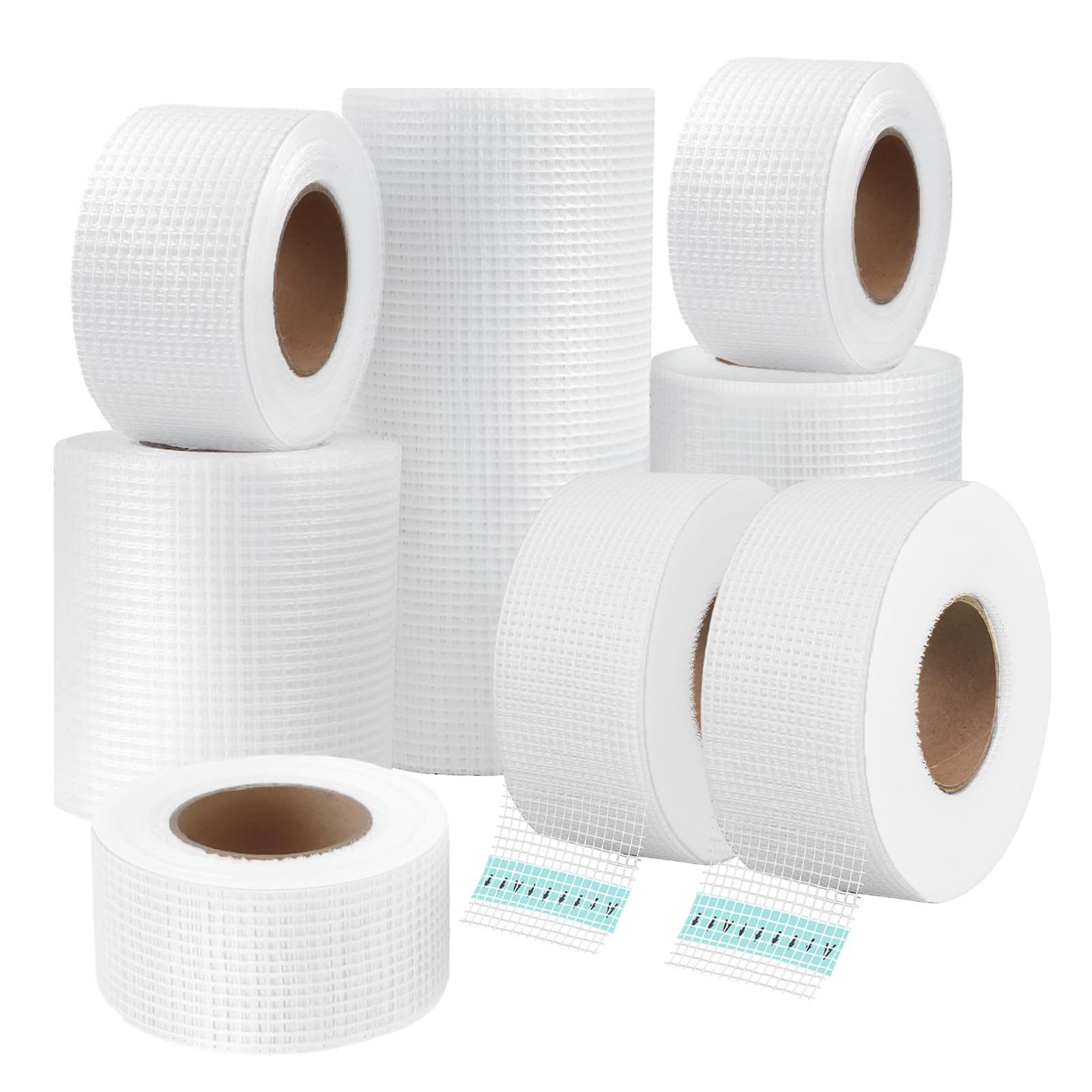 8 rotoli di nastro autoadesivo, in fibra di vetro, per lavori di riparazione e stucco, 3 misure 5 cm x 20 m, 10 cm x 20 m, 20 cm x 20 m, 20 m