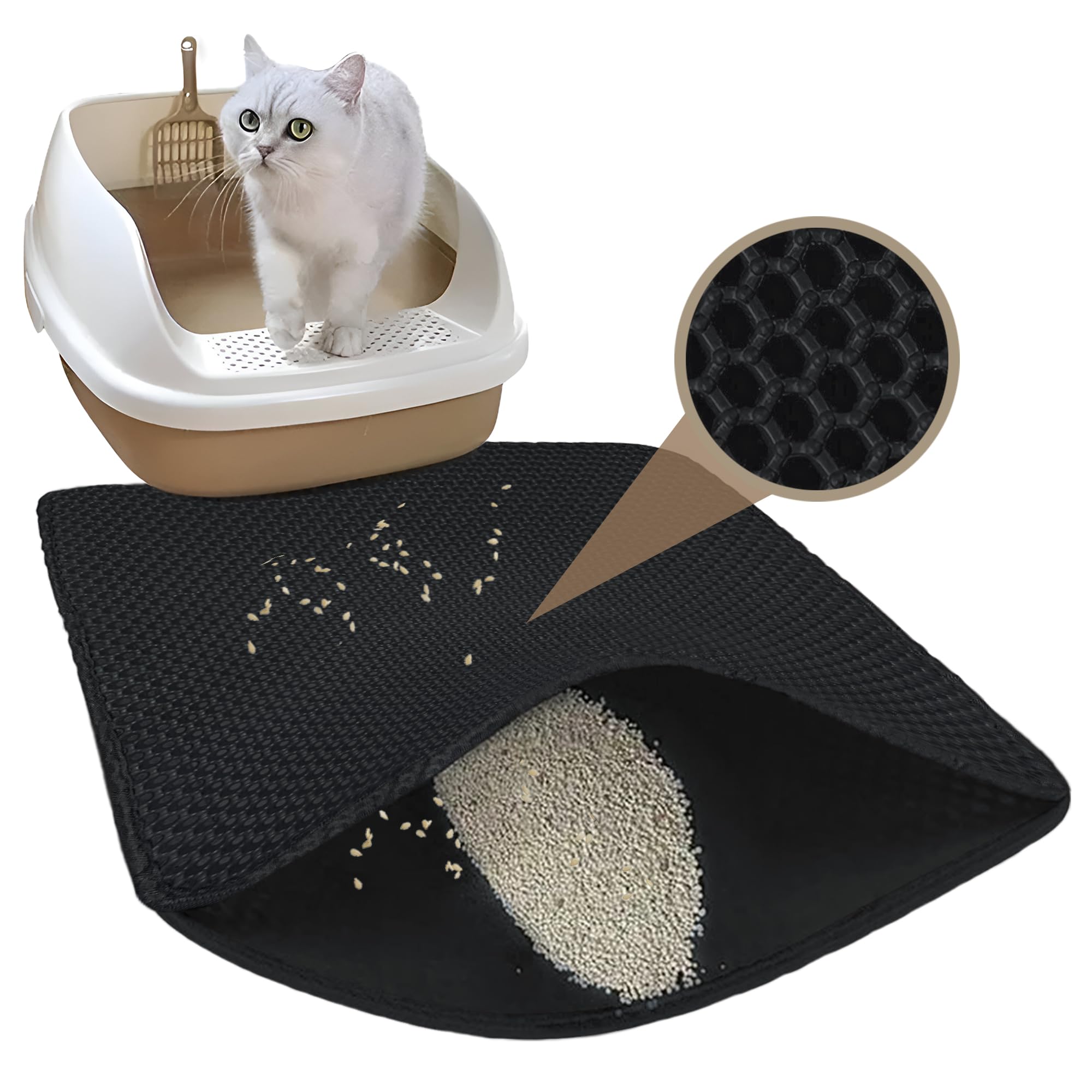 KOKU HOME Alfombra Gatos Arenero (60x45cm, Negro) - Alfombra Arenero Gato Plegable Con Doble Capa Impermeable - Cat Litter Mat No Tóxico Antideslizante Para Arenero Gatos