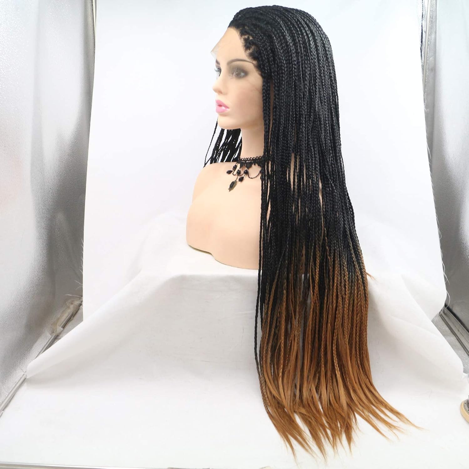 1B/30 Color Braided Wig Synthetic Lace Front Braid Wigs Free Part Wig Long Soft Wig Hair Replacement Wig for Women (26 Inch, 1B30/lace front wig)