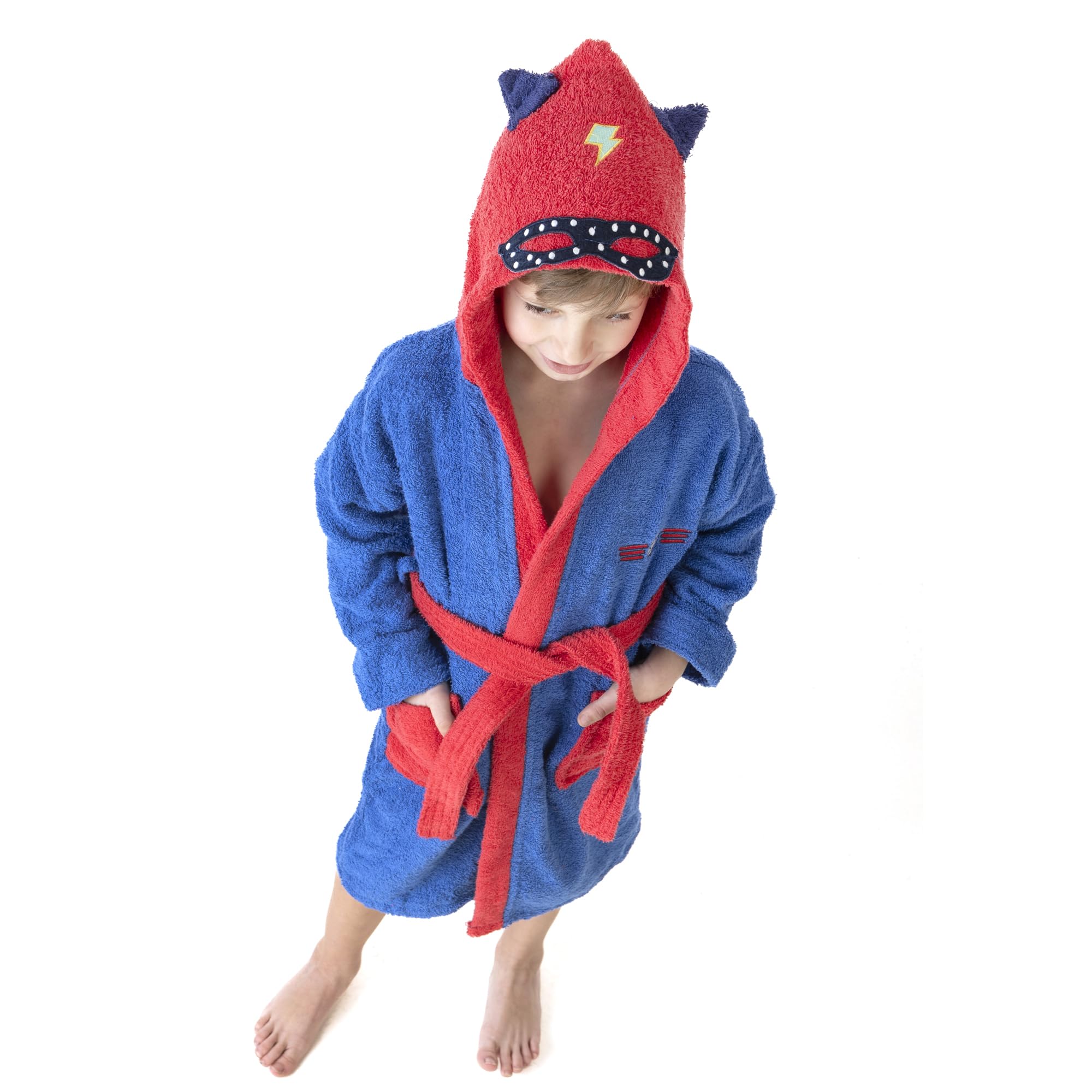 LEBENGOOD - Peignoir Enfants adolescents 100% Coton OEKO-TEX - 2 Poches, Ceinture, Capuche, Peignoirs en peluche très doux avec broderies pour enfants