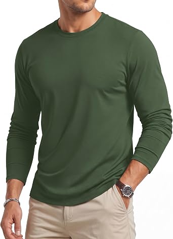 Cavva Men's Long Sleeve T Shirt Cotton Plain Tshirts Crew Neck Casual Tops