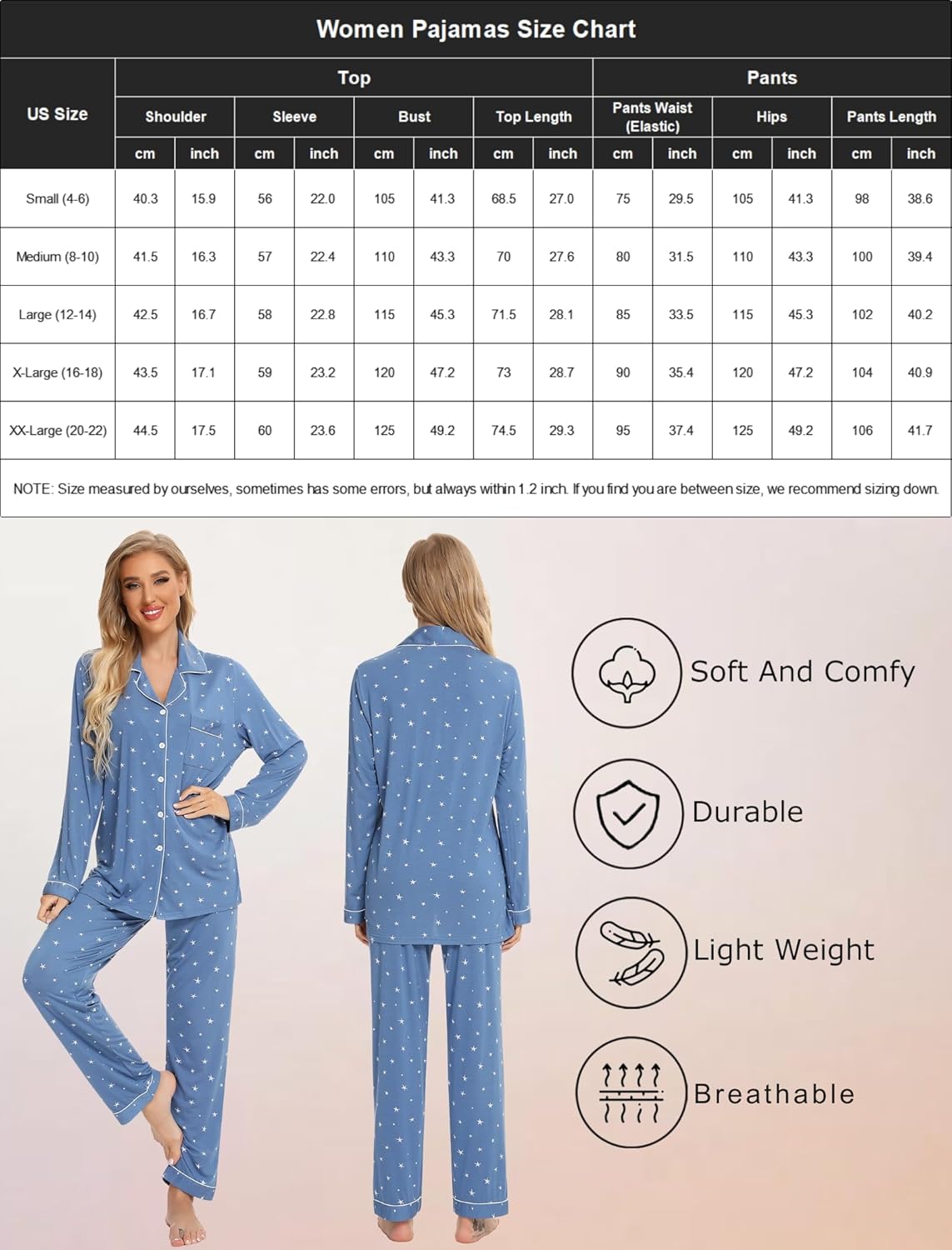 Samring Pajamas Women's Long Sleeve Sleepwear Button Down Pj Sets Soft Loungewear Pajama Set for Women S-XXL - Image 6