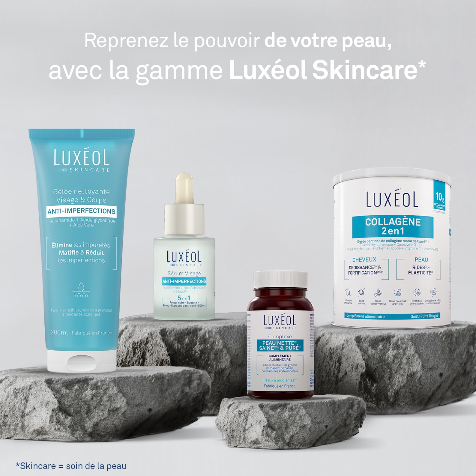 Luxéol - Collagène 2 en 1 - Complément Alimentaire - Croissance(1) & Fortification(1)(2) - Rides(3) & Elasticité(3) - 10 g Collagène Marin Type l + Acide Hyaluronique + coQ10-275 g (Programme 25 j)