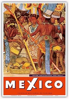 Mexico - Aztec Indians - Detail from Mural - National Palace (Palacio Nacional) - Mexico City - Vintage Travel Poster by Diego Rivera c.1950s - Master Art Print (Unframed) 13in x 19in