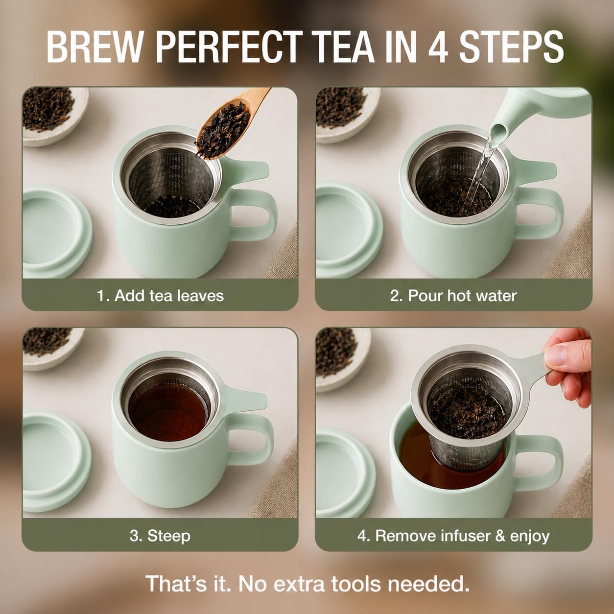 Tealyra - Sumo Porcelain Loose Tea Steeping Mug - 15oz/450 ml Ceramic Tea Cup with Infuser and Lid/Coaster - Extra Fine Stainless Steel Infusion Strainer - For Home or Office - Turquoise