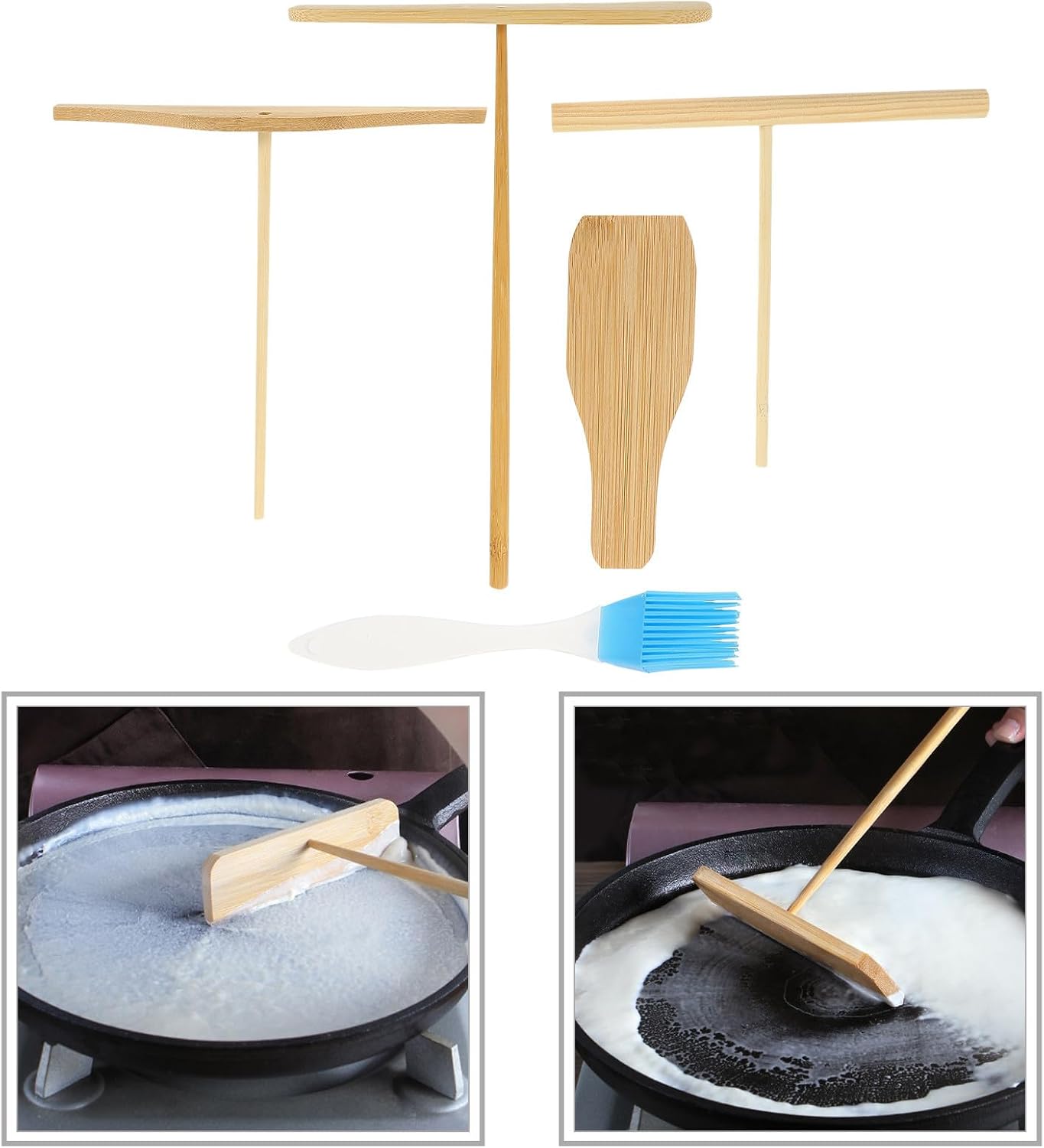 5pcs Pancake Making Kit Breakfast Maker Tools Set with Spatula Turner, Pancake Rakes, and Oil Brush for Home Kitchen Cooking Random Color