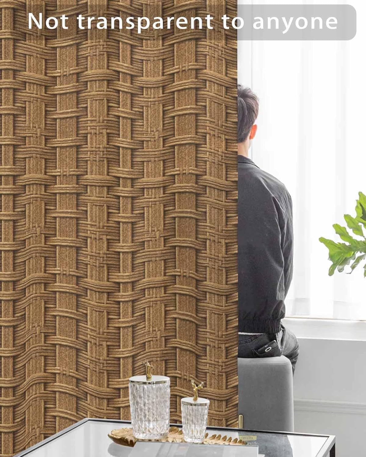 Vintage Rattan Outdoor Curtains for Patio Waterproof, Minimalist Abstract Wicker Texture Brown Outdoor Privacy Panels Grommet Sun Blocking Outside Curtains for Porch, Pool, Balcony, 54W x 95L inch x2