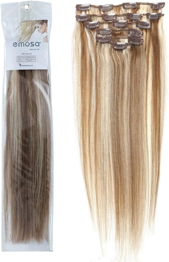 Emosa Full Head 100% Clip on in Human Hair Extensions 20'' 7Pcs #6/613