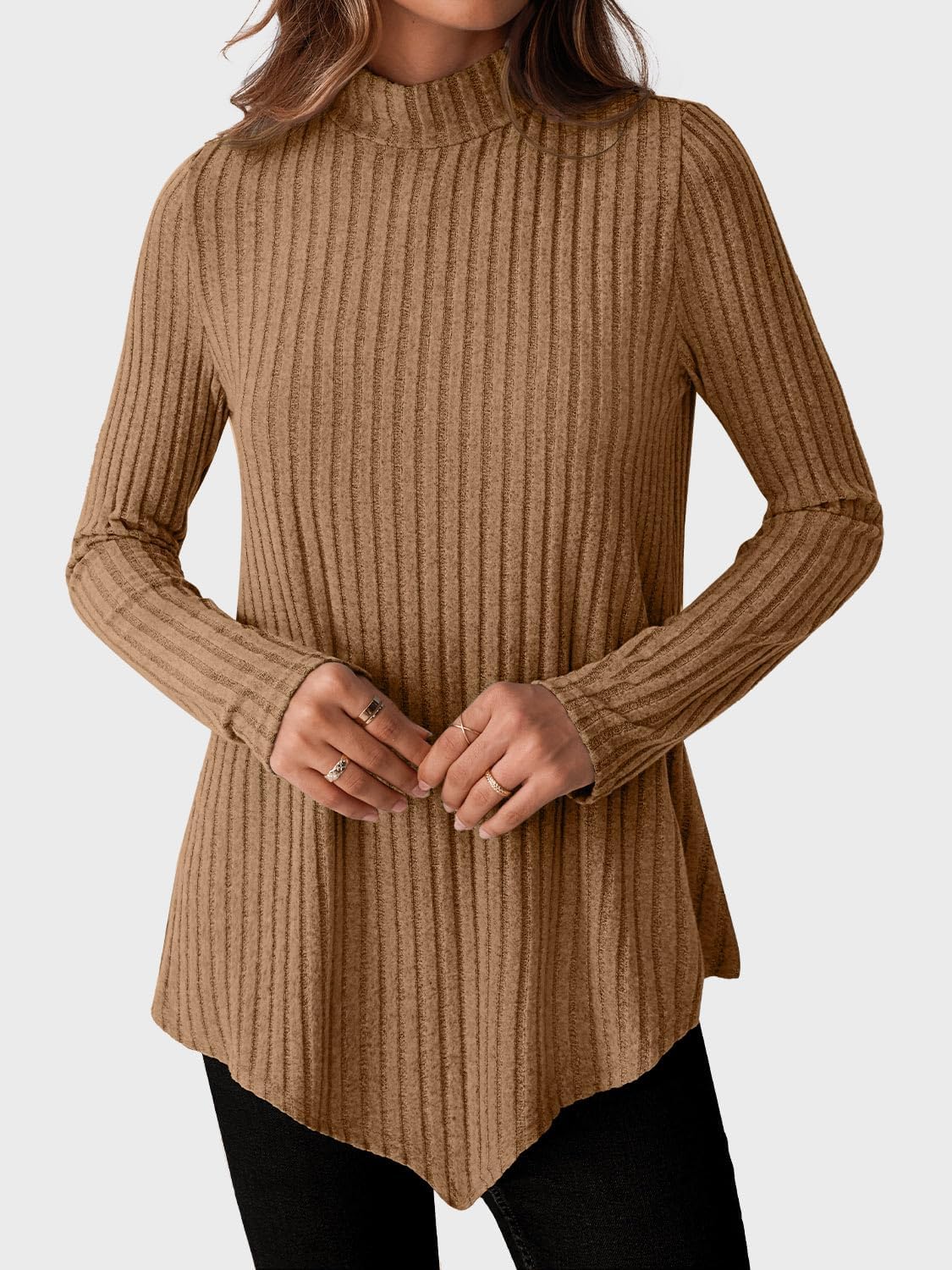 JUSTFASHIONNOW Mock Turtleneck Tops for Women Cozy Sweaters Trendy Long Sleeve Shirts Tunic Tops to Wear with Leggings - Image 2