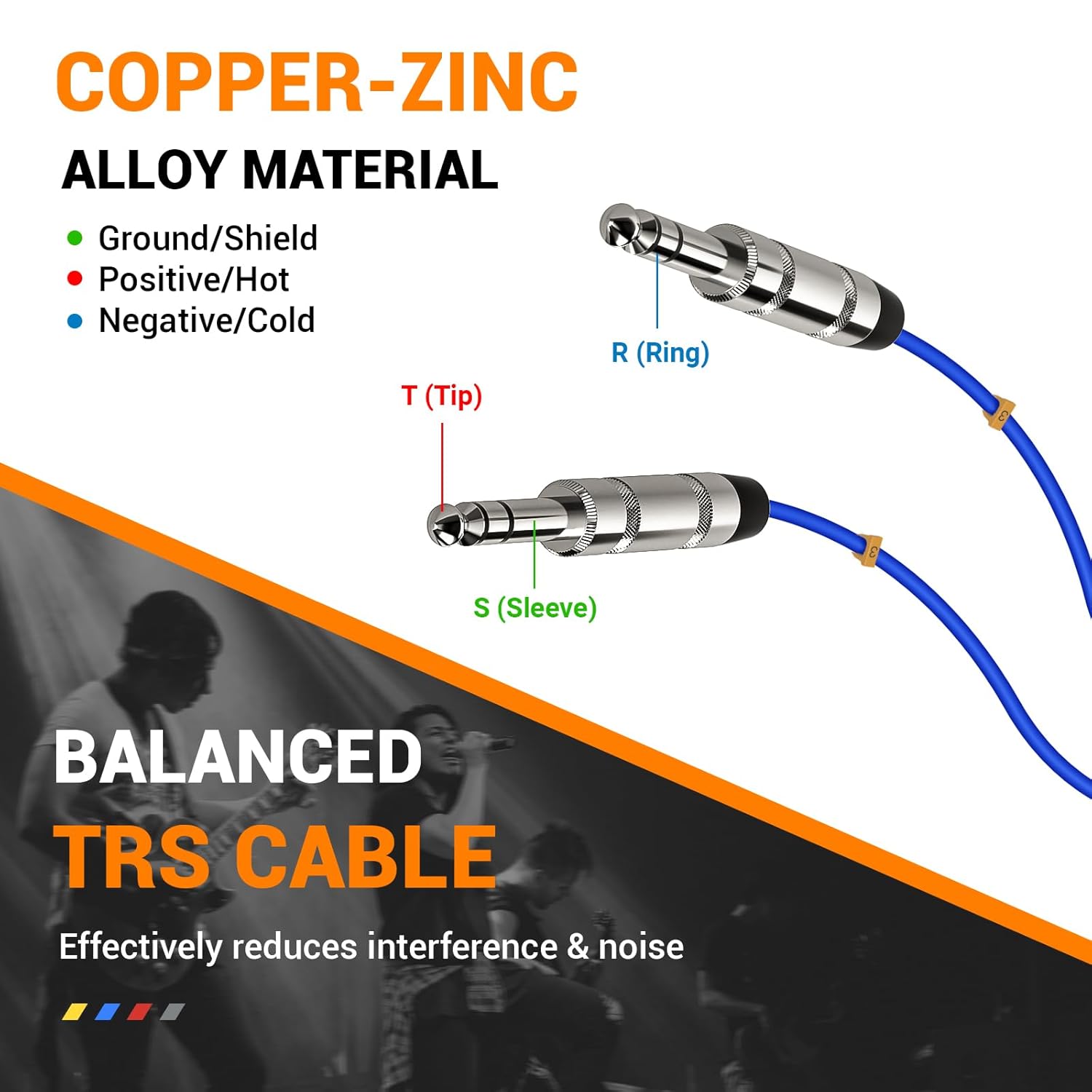 Phenyx Pro 4-Channel TRS Snake Cable, Color-Coded TRS Patch w/24 AWG OFC Copper, 6 Ft, 1/4" Audio Cable, TRS to TRS Balanced 1/4-Inch Cable for Guitar, Bass & AMP (PCBL-QR4IN1-6)